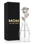 Forever Rose Bloom Box & Phantom Vase Combo, Silver Dipped Rose in a Personalized Gift Box That Says Mom You are Loved Embossed in Gold Foil, Unique & Everlasting Gift for Any Occasion - color: Silver Rose (Vase & Mom You Are Loved Box)
