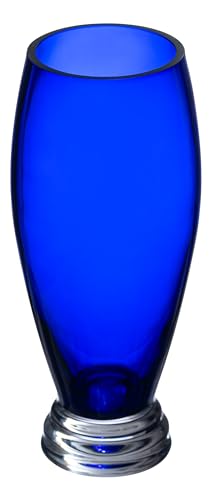 Barski - Handmade Glass - Footed Round Vase - Cobalt - 10" H (10 Inches High) Made in Europe