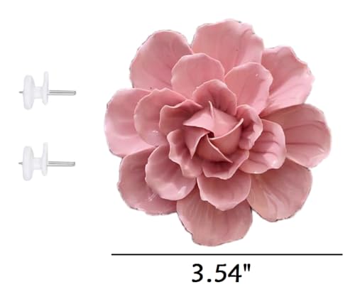 Ceramic Flower Wall Art, Artificial 3D Flower Wall Art, Handmade 3D Wall Art Hanging Sculpture, Porcelain Flower Wall Decoration for Home Office Decor (Pink,Camellia,3.54") - color: Pink,Camellia,3.54"