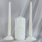 Unity Candle Set - Wedding Ceremony & Reception – 6” Pillar & Two 10” Taper Candles – Long Burning Unity Candles for Marriage Ritual – Handmade in USA – White| Pearls