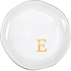 ProCase Ceramic Jewelry Tray, Initial Ring Dish Trinket Plate Engagement Gift, Small Personalized Monogram Ring Bowl for Wedding, White Decorative Jewelry Holder for Women Vanity -Letter E - style: E