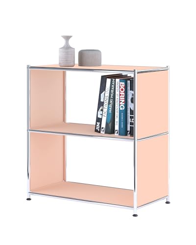 32-Inch 2-Tier Metal Bookcase, Open Shelf Storage Organizer for Living Room, Bedroom, Side Table or Nightstand Use, Modern DIY Assembly (Matt Pink) - color: Matt Pink