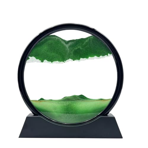 AzureLeap Moving Sand Art Liquid Motion, 3D Deep Sea Sandscape Color Quicksand Decor, Round Glass Moving Sand Art Picture Relaxing Desktop Home Office Work Decor (7 inch-Green) - color: Green, size: 7 inch