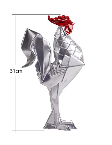 Rooster Sculpture Statue Animal Figurine Modern Decor Art Home Gift for Table Bookshelf Desk Polyresin Silver 12.2 Inch - color: Silver