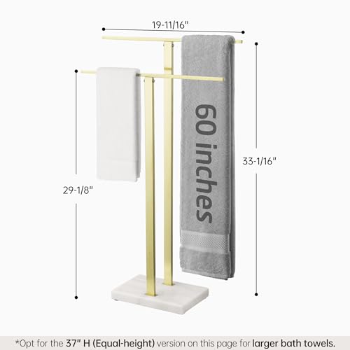 KES Standing Towel Rack with Marble Base, 2-Tier Towel Stand for Bathroom Floor, Upgrade Steady Design, T-Shaped Towel Drying Rack Gold, SUS304 Stainless Steel, Brushed Gold Finish, BTH217-BZ - color: Gold, size: 33” H (2-tier)