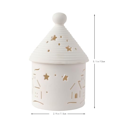 Ceramic House Christmas Decoration Tealight Holder Handmade Candle Holder Matt White for Mantel Windows Decoration