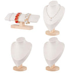 Rainmae 4 Pcs Jewelry Display Set, Necklace Display Stand and T Bar Bracelet Holder, Wooden Necklace/Watch/Bracelet Display Rack, Jewelry Bust for Selling for Vendors Home Trade Organizer (Medium)