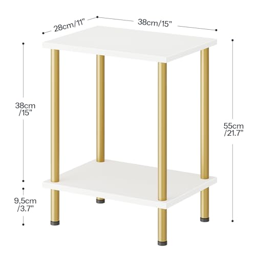 HOOBRO End Table, Small Side Table, Nightstand with 2-Layer Storage Shelves, Sofa Table for Small Spaces, Living Room, Bedroom, Stable Frame, Easy Assembly, White and Gold DW09BZ01 - color: White + Gold