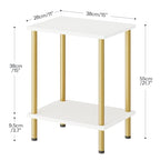 HOOBRO End Table, Small Side Table, Nightstand with 2-Layer Storage Shelves, Sofa Table for Small Spaces, Living Room, Bedroom, Stable Frame, Easy Assembly, White and Gold DW09BZ01 - color: White + Gold