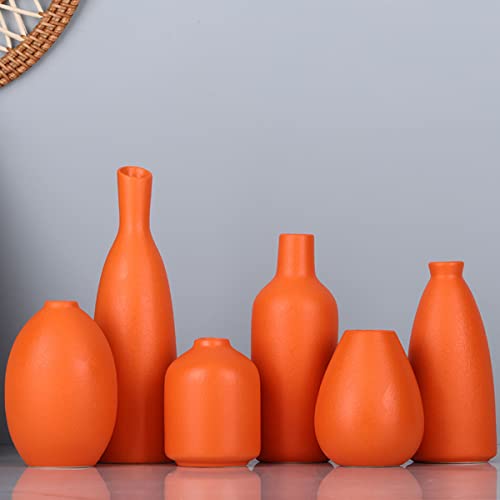 Orange Ceramic Bud Vases Set of 6, Farmhouse Decor, Fireplace Decor, Mantle & Shelf Decor, Home Decoration for Living Room, Entrance, Bathroom, Kitchen & Office, Coffee Table Decor, Bud vases in Bulk - color: Orange Set