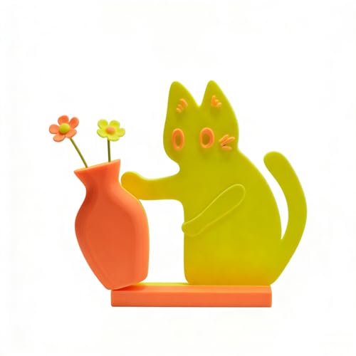 Cat Push Flower Vase for Home Decor Cute Vases for Table Room Decor Unique Lollipop Vases for Women (Small Glow Yellow Orange) - size: Small Glow Yellow Orange