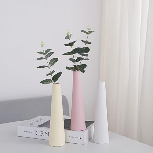 21CM Ceramic Bud Vase Small Narrow Neck Vase Conic Decorative Single Stem Floral Home Decor Centerpiece for Home Wedding Bedroom Living Room Office Table Decoration(Beige)