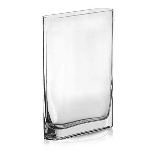 CYS EXCEL Glass Book Vase (H:12" Open:7"x2") Round Edge Oval Flower Vase Rectangular Wedding Centerpiece - size: H-12" Open-7"x2"