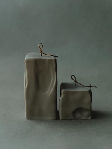 LAWA Raw Block Set of 2 Candle - Beautiful Handmade Pillar Scented Soy Wax Elegant Aesthetic Candle Housewarming Gift Home Room Shelf Decor Idea (Earthy Green, Set of 2) - color: Earthy Green, size: Set Of 2