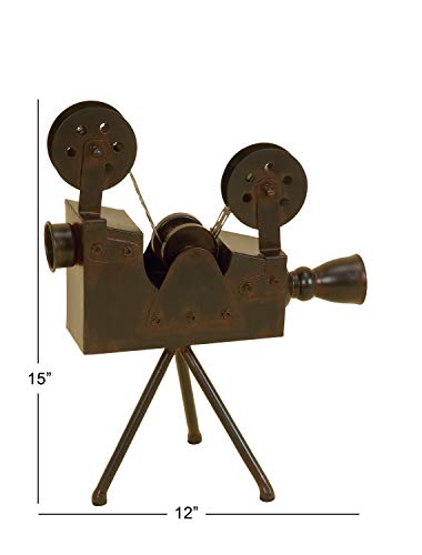 Deco 79 Metal Film Decorative Sculpture Camera Home Decor Statue, Accent Figurine 12" x 7" x 15", Brown