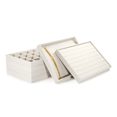 Oirlv linen Jewelry Display Trays Stackable Necklace Bracelet Ring Showcase Display Empty Plate(Pack of 1) - size: 1 Grids