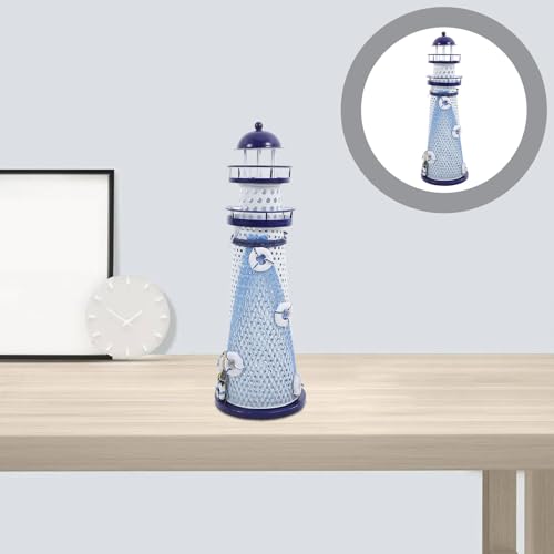 Amosfun Nautical Lighthouse Candle Holder Metal Tea Light Stand Mediterranean Desk Decor with Large Round Holes for Home Office Table Display