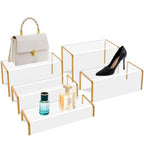 RattanView 5 Pack Clear Acrylic Purses Display Stands, 11" L 5mm Thick Luxury Purse, Handbag, Jewelry & Perfume Risers, Gold Luxury Shoe Display Riser for Closet, Boutique, Vendor Events (5 Tier) - size: 5 Tier