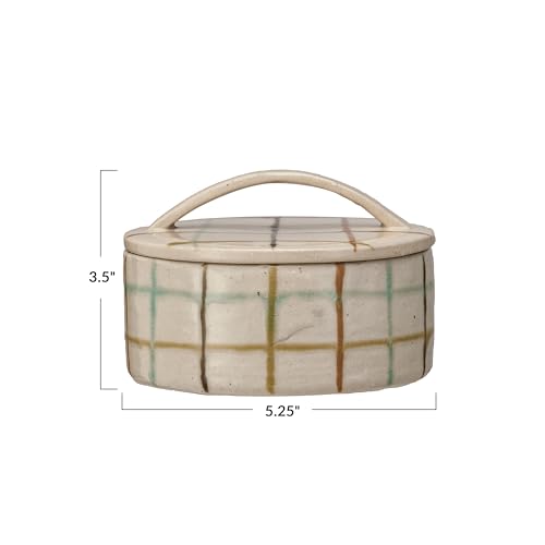 Creative Co-Op Mosaic Retreat Stoneware Dish with Lid, Multicolor - style: Dish with Lid