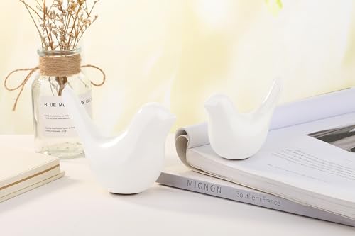 Small Birds Statues White Home Wall Decor Modern Style Bird Animal Figurines Decorative Ornaments for Shelf, Living Room, Bedroom, Knick Knacks, Office Desktop, Cabinets(White Birds 2Pcs) - color: White