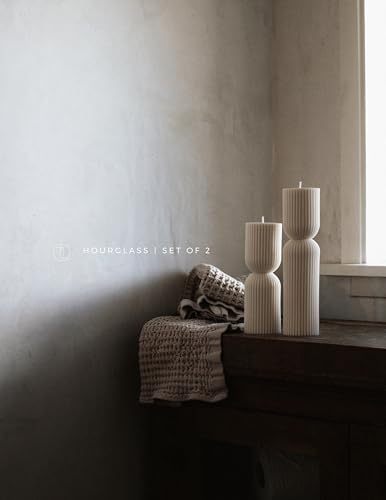 LAWA Hourglass Pillar Candle - Large Beautiful Handmade Pillar Scented Soy Wax Elegant Bubble Aesthetic Candle Housewarming Gift Home Room Shelf Decor Idea - White (Set of 2) - color: White