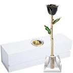 AliveRose Gold Dipped 24K Rose, 24K Gold Rose Made from Real Rose - Unique Design Gold Plated for Anniversary Valentines Mothers Day Birthday Gifts (Black Original with Crystal Vase) - color: 9. Black Original Rose With Crystal Vase