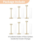 NUPTIO Hurricane Glass Candle Holders: Set of 6 Tall Gold Metal Candlestick Holder with Chimney Tube Brass Tiered Taper Candles Stands for Christmas Holiday Party Decoration 23.6 & 21.7 & 19.7 in - size: 23.6 & 21.7 & 19.7 in