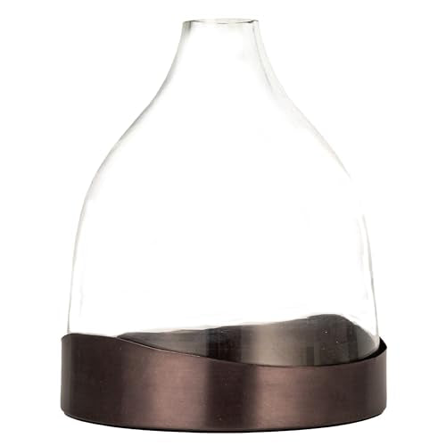 Creative Co-Op Sophisticated Glass Cloche with Metal Tray, Clear and Black Nickel - color: Nickel