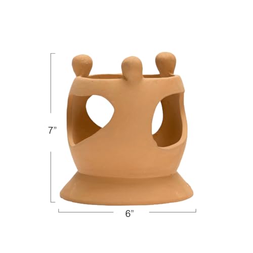 Creative Co-Op Handmade Terracotta Candle Holder with Circle of Figures