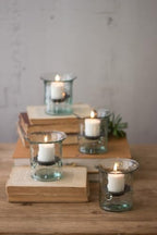 first of a kind Glass Hurricane Pillar Candle Holder with Rustic Metal Insert Perfect as a Centerpiece 4'' Tall Clear - size: 4" Tall Clear