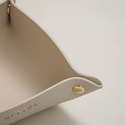 OLETHA Small Foldable Valet Tray, Travel Essentials for Women, Portable Catchall Organizer for Jewelry & Keys, for Hotel Nightstands, Home Office & Desk, Aesthetic Faux Leather, Light Taupe - color: Light Taupe