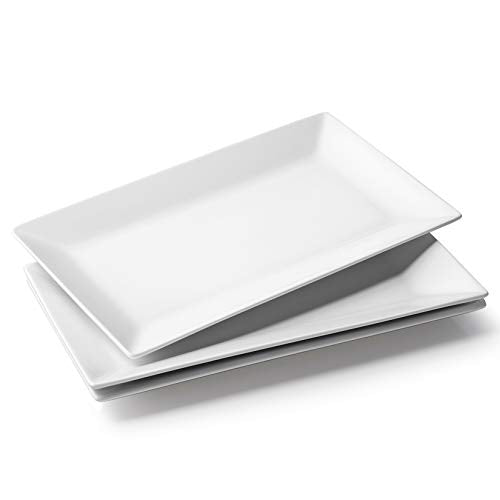 DOWAN 14" Serving Trays, Serving Platters, Ceramic Serving Platters and Trays, Rectangle Plates, Set of 3, for Weddings, Parties, Oven, Microwave, Dishwasher, Heat Resistant, Easy to Clean, White - color: 3 PCS