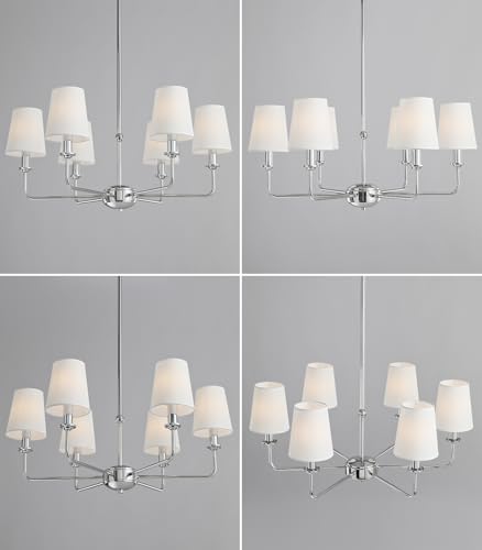Modern 6 Light Chrome Chandelier with White Fabric Shades Elegant Ceiling Light,Farmhouse & Industrial Pendant Chandelier for Dining Room Living Room Bedroom,E12 Base - color: Chrome
