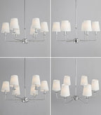Modern 6 Light Chrome Chandelier with White Fabric Shades Elegant Ceiling Light,Farmhouse & Industrial Pendant Chandelier for Dining Room Living Room Bedroom,E12 Base - color: Chrome