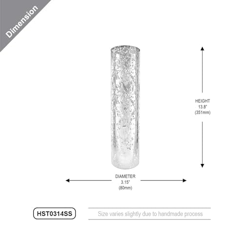 WGVI Hurricane Candle Holder Sleeve, W: 3", Ht: 14", Silver Speckled Glass Cylinder Open Both Ends, Chimney Tube Shade, 1 Piece - size: 3x14"H