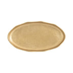 Kate and Laurel Alessia Modern Decorative Scalloped Oval Footed Metal Tray; 14 x 8; Gold; Transitional Food-Safe Cast Aluminum Pedestal Tray with Rough Texture and Deckled Edge - color: Gold