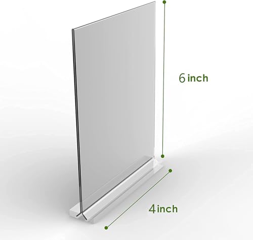 KOOLDE Acrylic Sign Holder 4x6 Inches 6 Pack T Shape Desktop Display Stand Vertical Double Sided Clear Table Menu Flyer Holder for Restaurants, Office, Shop, Wedding - color: 6 pack