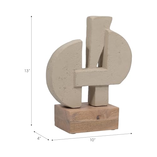 Sagebrook Home Modern Glam Abstract Sculpture - Geometric Design, Handmade Ecomix & Mango Wood, Elegant Home & Office Decor for Living Room, Bedroom & Desk, 13" Ivory Tan