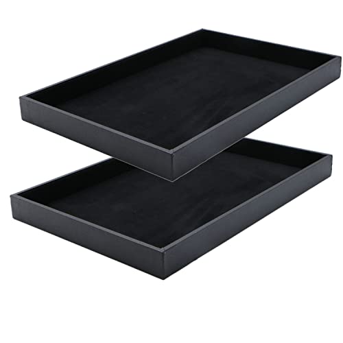 Black Velvet Stackable Jewelry Tray Showcase Display Stackable Necklace Bracelet Ring Showcase Display Empty Plate (2 Pack)