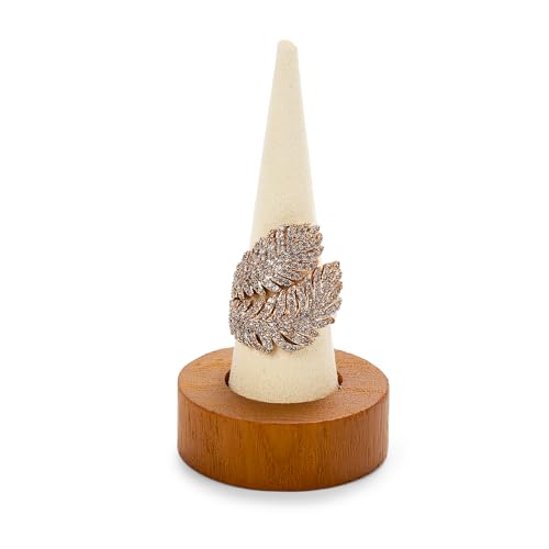 Oirlv Solid Wood Single Ring Display Stand Creamy White Ring Organizer Holder for Women Gift - color: Single Wood Creamy-white