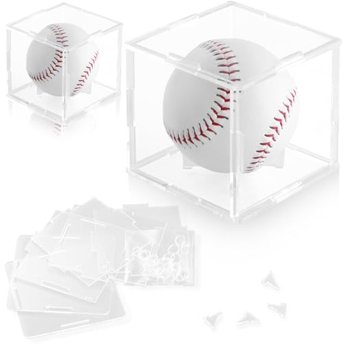 2 Pack Assembled Baseball Display Case, UV-Blocking Acrylic Baseball Holder Display Case, 3.2 Inch Cube Clear Softball Holder Box, Signed Baseballs Protector for Collectibles, Memorabilia, Tennis Ball - size: Case B: 3.35 in-2 pcs