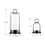5" & 4" Wide Versatile Metal Candle Holder in Black with Handmade Thick, Heavy & Sturdy Glass Dome for Pillar Candle, Industrial, Modern, Shelf, Mantel, Veranda, Porch (Black, Large & Small) - color: Black