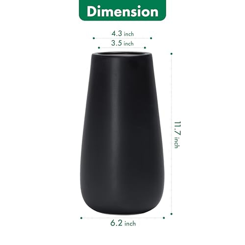 D'vine Dev 12 Inch Ebony Black Elegant Oval Ceramic Vase for Flowers, Home Décor Vase with Design Box, VS-LD-C-5 - color: Ebony Black, size: 12 Inch