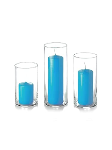yummi Set of 12 Slim Pillars and Cylinder Vases - Caribbean Blue - color: Caribbean Blue