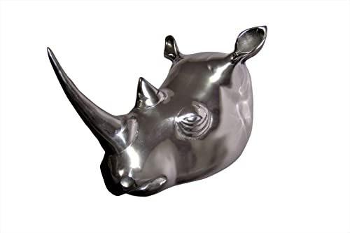 DECORVOID Large Metal Rhino Head Wall Sculpture – Unique Aluminum Figurine for Bold Home, Office, or Restaurant Décor