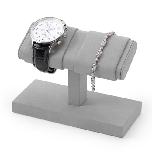 Microfiber Watch Display Stand T-bar For Men And Women, Jewelry Holder Organizer For Wristwatch/Bracelet/Storage Display Rack (Grey) - color: Gray, size: 2 Slots