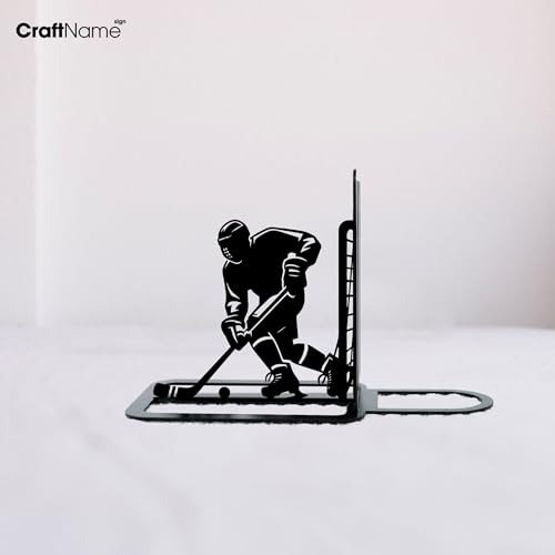 Sports Themed Metal Bookends, Book Ends for Shelves, Office Desk, Cookbook Stand, CD Holder, Magazine Holder for Office Organization, Housewarming Gifts New Home (Hockey Design) - color: Hockey Design