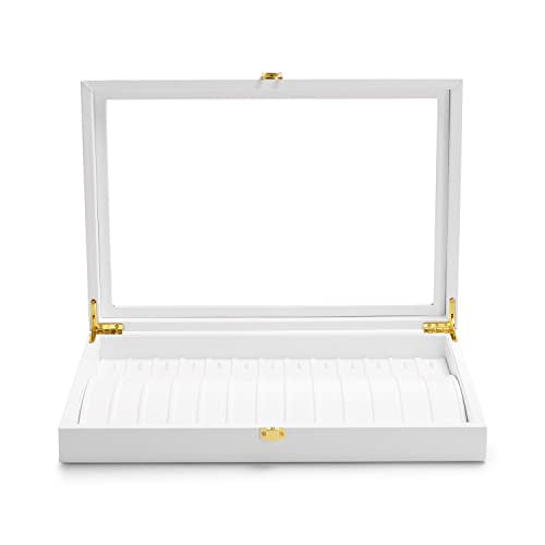 Oirlv White Leather Acrylic Lid Jewelry Necklace Organizer Box Necklace Bracelet Display Holder Case Drawer Insert Women Gift - color: White, size: 13 Slot