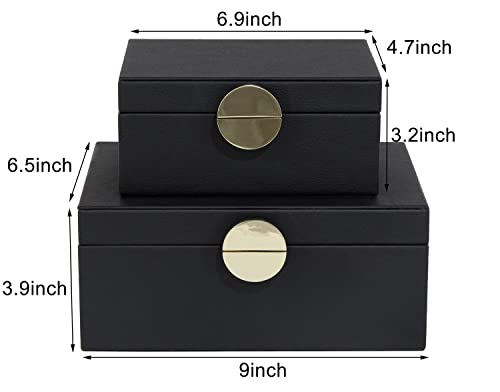 HofferRuffer Faux Leather Jewelry Boxes, Decorative Boxes Storage Accessory Organizer with Gold Hardware Decor, Classic Vegan Leather Set of 2 Pieces (Black) - color: Black