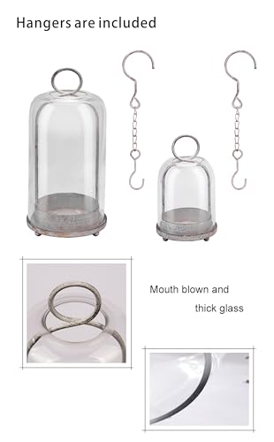 6" & 4" Wide Versatile Modern Metal Hurricane Lantern with Handmade Sturdy Glass Dome in Vintage White for Pillar Candle & Plants, Industrial, Farmhouse, Shabby Chic - color: White Shabby, size: 4"x7.5" & 6.3"x11.2"